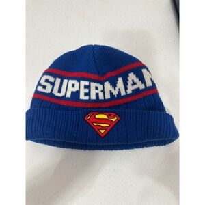 DC Comics Superman Blue Knit Cuffed Beanie Hat Embroidered Shield Logo One Size